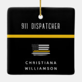 Aangepaste thin Gold Line Flag 911 Dispatcher Keramisch Ornament (Achterkant)