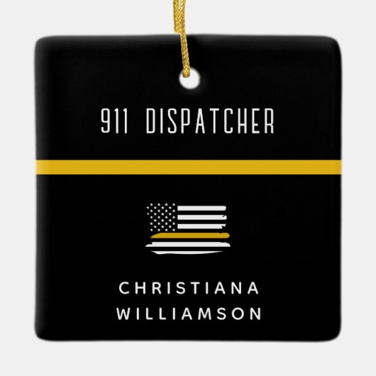 Aangepaste thin Gold Line Flag 911 Dispatcher Keramisch Ornament (Voorkant)