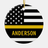 Aangepaste thin Gold Line Flag 911 Dispatcher Keramisch Ornament (Voorkant)