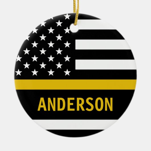 Aangepaste thin Gold Line Flag 911 Dispatcher Keramisch Ornament (Voorkant)