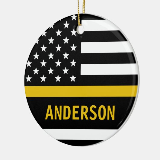 Aangepaste thin Gold Line Flag 911 Dispatcher Keramisch Ornament (Links)