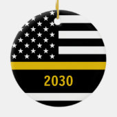 Aangepaste thin Gold Line Flag 911 Dispatcher Keramisch Ornament (Achterkant)