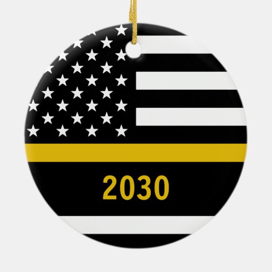 Aangepaste thin Gold Line Flag 911 Dispatcher Keramisch Ornament (Achterkant)
