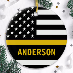 Aangepaste thin Gold Line Flag 911 Dispatcher Keramisch Ornament