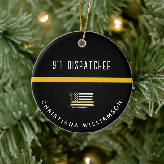 Aangepaste thin Gold Line Flag 911 Dispatcher Keramisch Ornament (Boom)