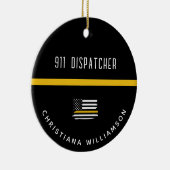 Aangepaste thin Gold Line Flag 911 Dispatcher Keramisch Ornament (Rechts)