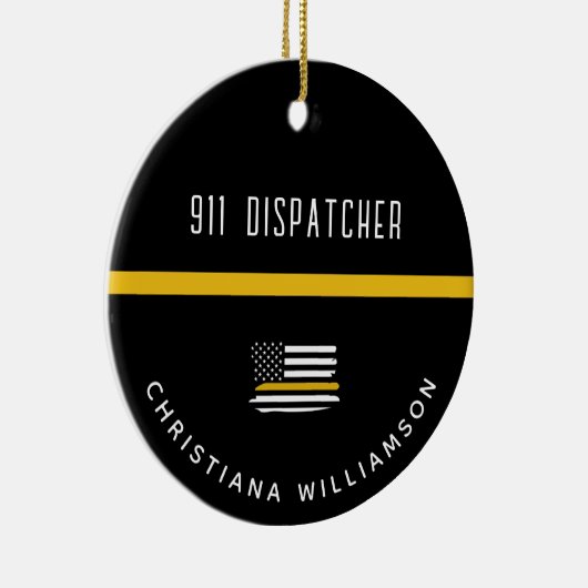 Aangepaste thin Gold Line Flag 911 Dispatcher Keramisch Ornament (Rechts)