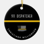 Aangepaste thin Gold Line Flag 911 Dispatcher Keramisch Ornament (Voorkant)