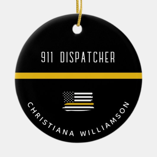 Aangepaste thin Gold Line Flag 911 Dispatcher Keramisch Ornament (Voorkant)