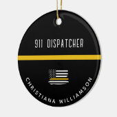 Aangepaste thin Gold Line Flag 911 Dispatcher Keramisch Ornament (Links)