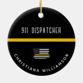 Aangepaste thin Gold Line Flag 911 Dispatcher Keramisch Ornament (Achterkant)