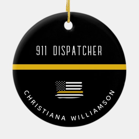 Aangepaste thin Gold Line Flag 911 Dispatcher Keramisch Ornament (Achterkant)