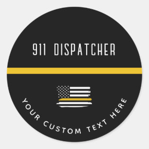 Aangepaste thin Gold Line Flag 911 Dispatcher Ronde Sticker