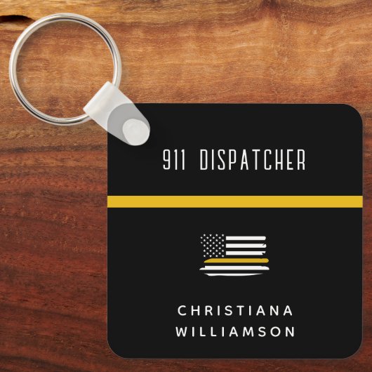 Aangepaste thin Gold Line Flag 911 Dispatcher Sleutelhanger (Voorkant)