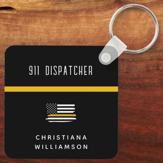 Aangepaste thin Gold Line Flag 911 Dispatcher Sleutelhanger (Achterkant)