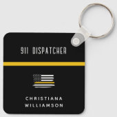Aangepaste thin Gold Line Flag 911 Dispatcher Sleutelhanger (Achterkant)