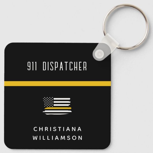 Aangepaste thin Gold Line Flag 911 Dispatcher Sleutelhanger (Achterkant)
