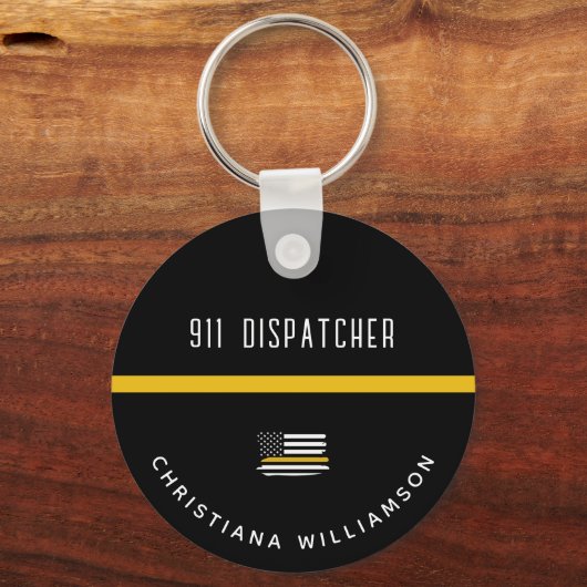 Aangepaste thin Gold Line Flag 911 Dispatcher Sleutelhanger (Achterkant)