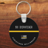 Aangepaste thin Gold Line Flag 911 Dispatcher Sleutelhanger (Voorkant)