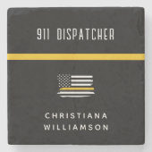 Aangepaste thin Gold Line Flag 911 Dispatcher Stenen Onderzetter (Voorkant)