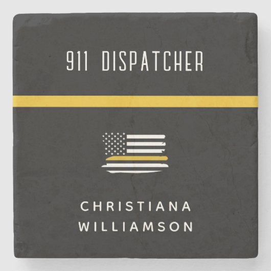 Aangepaste thin Gold Line Flag 911 Dispatcher Stenen Onderzetter (Voorkant)