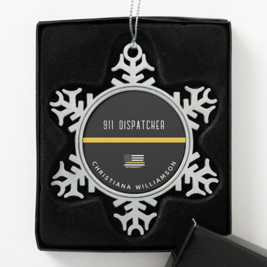 Aangepaste thin Gold Line Flag 911 Dispatcher Tin Sneeuwvlok Ornament (Kistje)