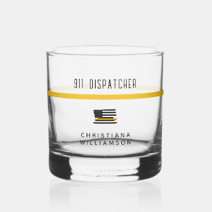 Aangepaste thin Gold Line Flag 911 Dispatcher Whisky Glas