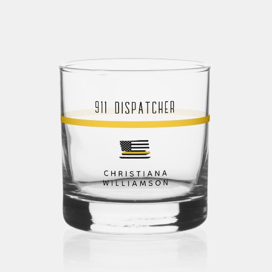 Aangepaste thin Gold Line Flag 911 Dispatcher Whisky Glas (Voorkant)