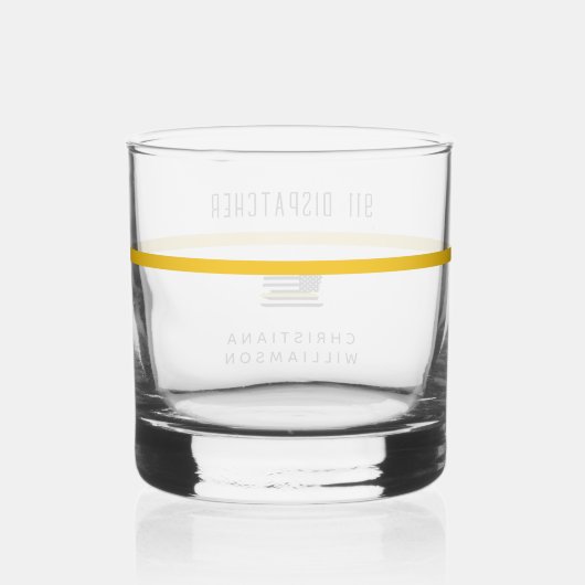 Aangepaste thin Gold Line Flag 911 Dispatcher Whisky Glas (Achterkant)