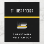 Aangepaste thin Gold Line Flag 911 Dispatcher Wijn Etiket (Enkel label)