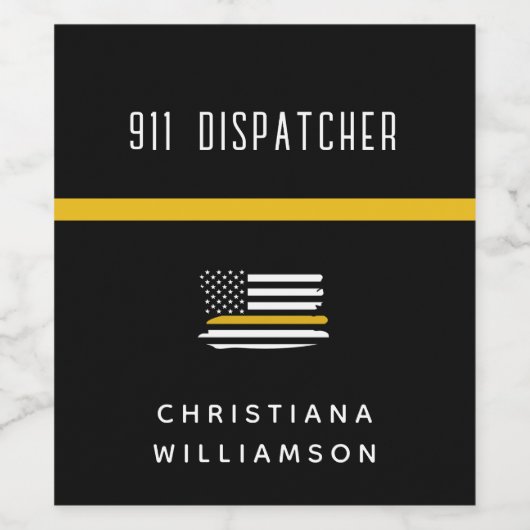 Aangepaste thin Gold Line Flag 911 Dispatcher Wijn Etiket (Enkel label)