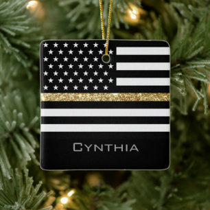 Aangepaste thin Gold Line Glitter Flag Keramisch Ornament