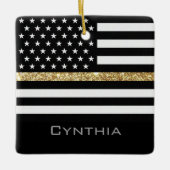 Aangepaste thin Gold Line Glitter Flag Keramisch Ornament (Voorkant)
