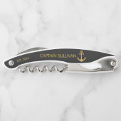 Aangepaste Thuisbar Monogram Zwar Goud Anker Kurkentrekker (Achterkant)