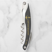 Aangepaste Thuisbar Monogram Zwar Goud Anker Kurkentrekker (Voorkant)