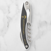 Aangepaste Thuisbar Monogram Zwar Goud Anker Kurkentrekker (Achterkant)