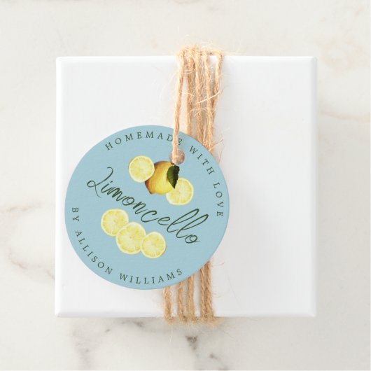 Aangepaste Thuisgemaakte Limoncello Blauw Bedankjes Labels (In situ)