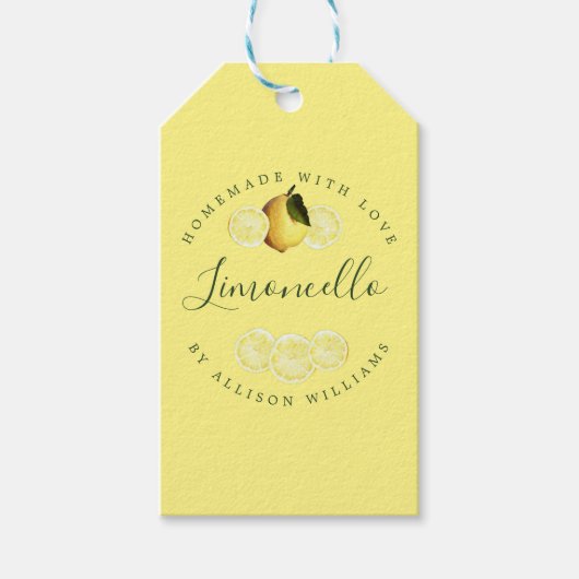 Aangepaste Thuisgemaakte Limoncello Gele Gift Tags Cadeaulabel (Voorkant)