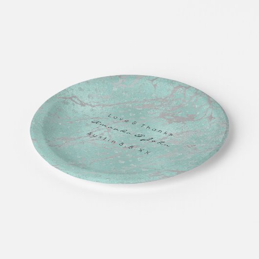 Aangepaste Tiffany Grey Hearts Silver Marble VIP Papieren Bordje (Gekanteld)