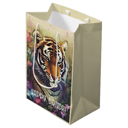 Aangepaste Tiger Tekst Gift Bag Medium Cadeauzakje (Voorkant Gekanteld)
