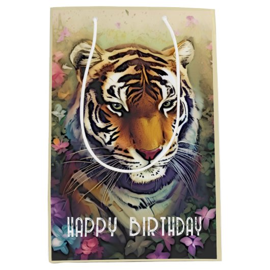 Aangepaste Tiger Tekst Gift Bag Medium Cadeauzakje (Voorkant)