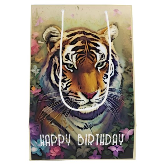 Aangepaste Tiger Tekst Gift Bag Medium Cadeauzakje (Achterkant)