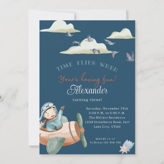 Aangepaste Tijd vliegt verjaardagskaart uitnodigin Kaart (Voorkant)
