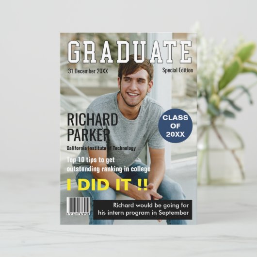 Aangepaste tijdschriftstijl Afstuderen Aankondigin Kaart (Staand voorkant)