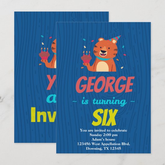 Aangepaste Tijger Cupcake Uitnodiging voor Kinderf (Voorkant / Achterkant)