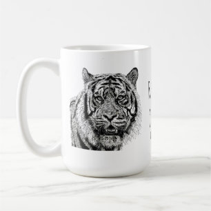 Aangepaste Tijger Zwart en Wit Monogram Spreuk Koffiemok