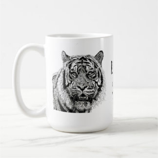 Aangepaste Tijger Zwart en Wit Monogram Spreuk Koffiemok