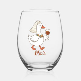 Aangepaste Tipsy Bruid Eend Schattige Meisjesuitje Wijnglas Zonder Voet