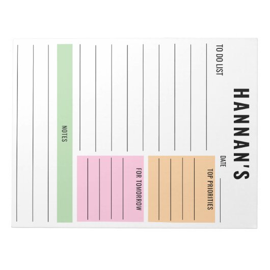 Aangepaste to do-lijst Gepersonaliseerde dagelijks Notitieblok (Voorkant)