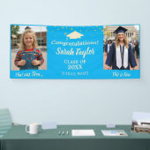 Aangepaste Toen en Nu 2 Foto Afstuderen Blauw Spandoek (Beurs)